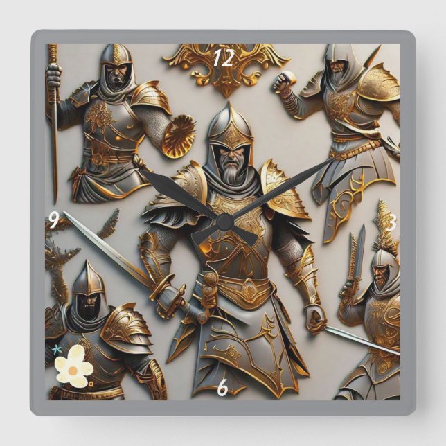 "Sword and Shield" Square Wall Clock (Front)