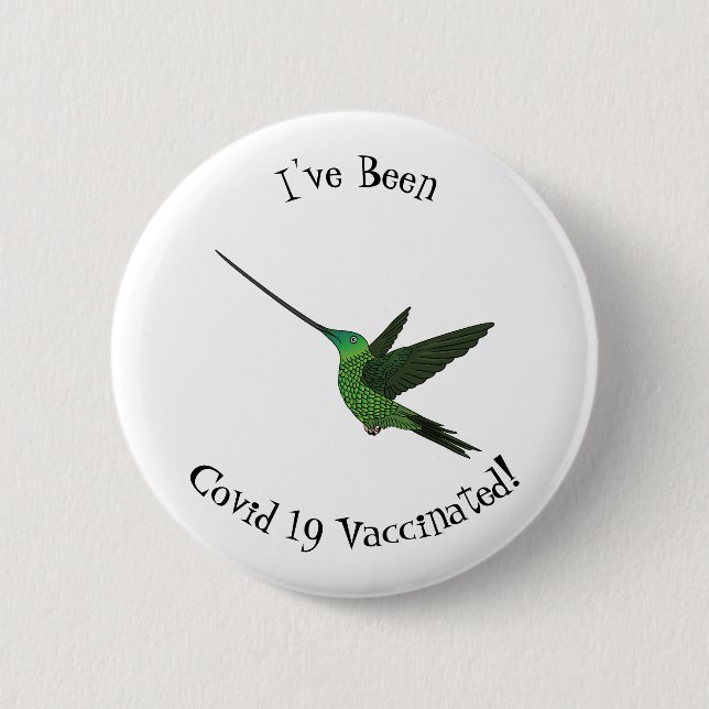 Sword-billed hummingbird cartoon illustration 2 inch round button (Front)