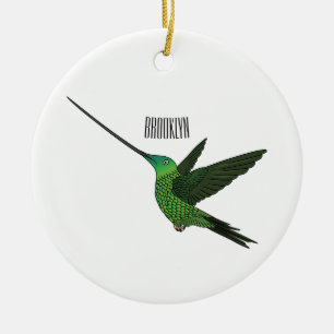 Sword-billed hummingbird cartoon illustration air ceramic ornament