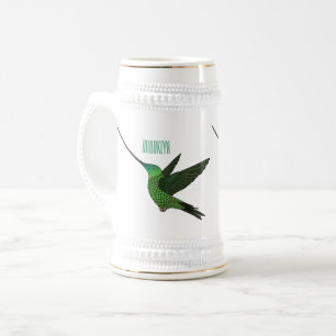 Sword-billed hummingbird cartoon illustration beer stein