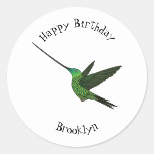 Sword-billed hummingbird cartoon illustration classic round sticker
