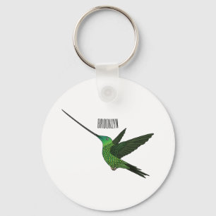 Sword-billed hummingbird cartoon illustration keychain