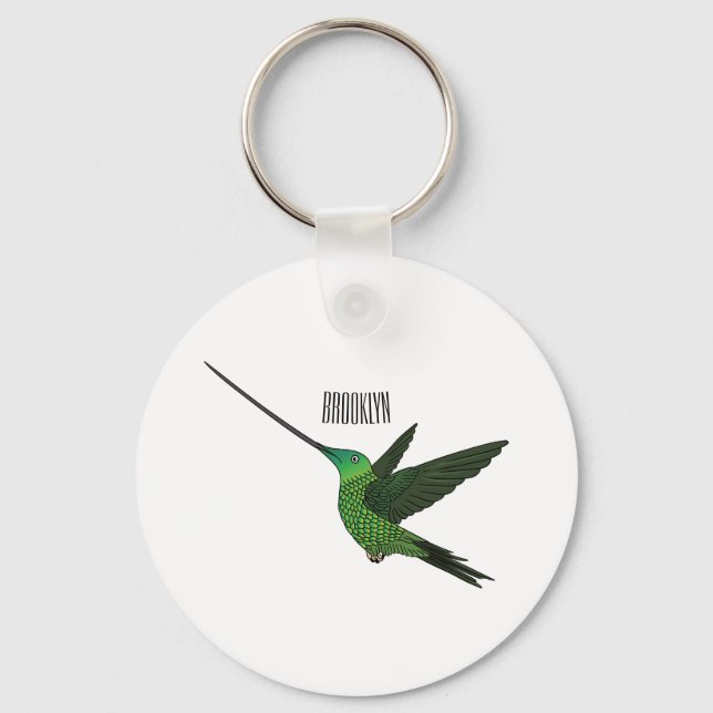 Sword-billed hummingbird cartoon illustration keychain (Front)