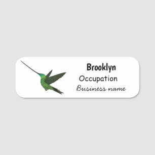 Sword-billed hummingbird cartoon illustration name tag