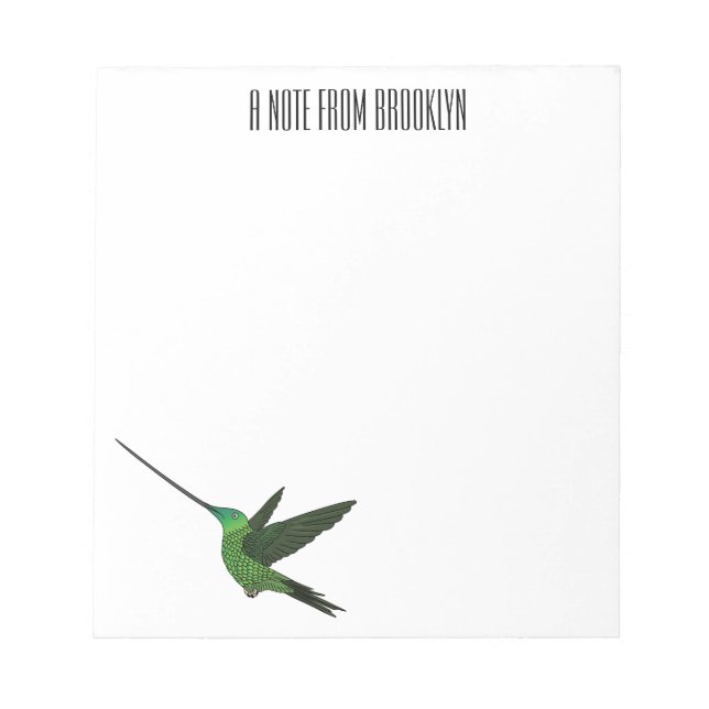 Sword-billed hummingbird cartoon illustration notepad (Front)