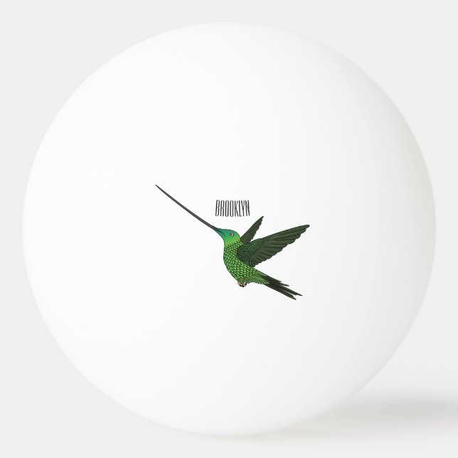 Sword-billed hummingbird cartoon illustration ping pong ball (Front)