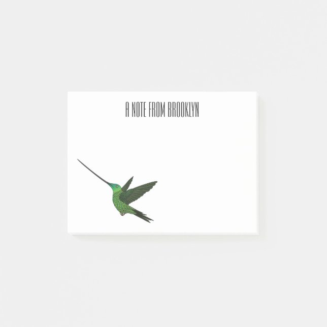 Sword-billed hummingbird cartoon illustration  post-it notes (Front)