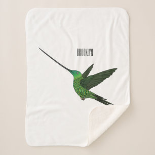 Sword-billed hummingbird cartoon illustration sherpa blanket