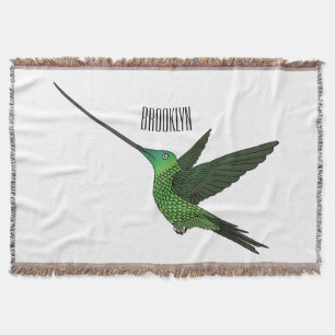 Sword-billed hummingbird cartoon illustration throw blanket