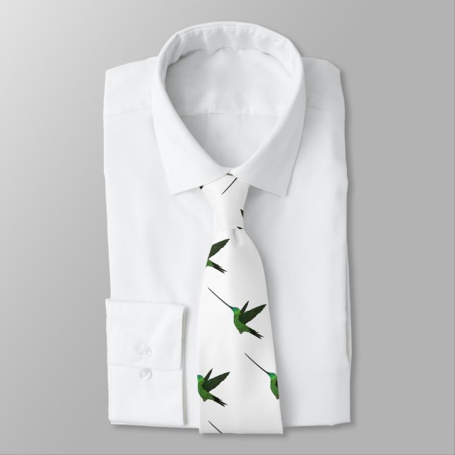 Sword-billed hummingbird cartoon illustration tie (Tied)