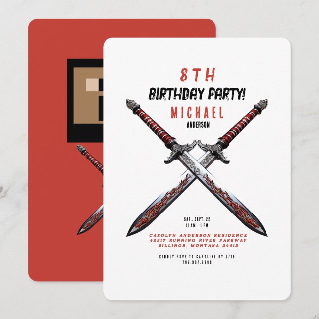  Sword Birthday Party Rounded Invitation (Front/Back)