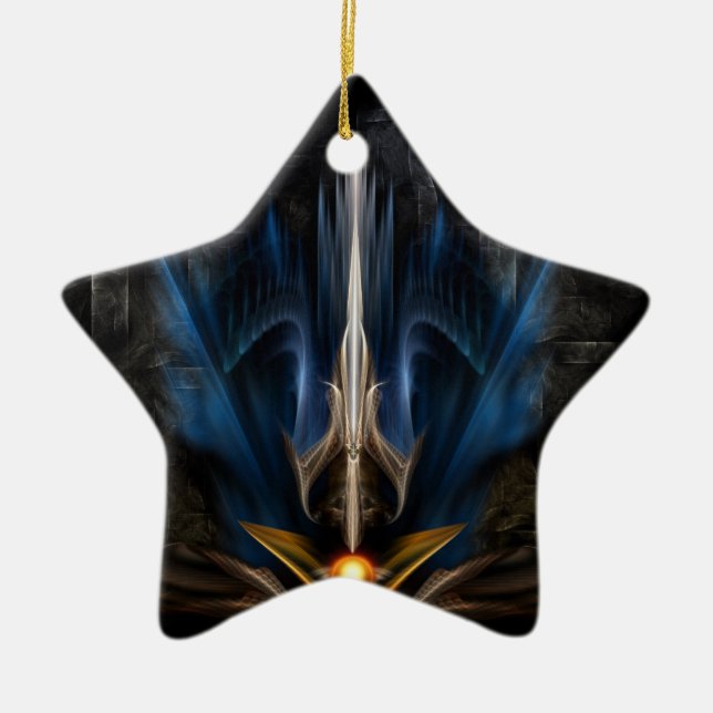 Sword OF Light Fractal Art Ceramic Ornament (Front)