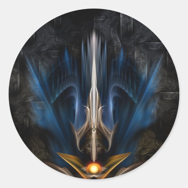 Sword OF Light Fractal Art Classic Round Sticker (Front)