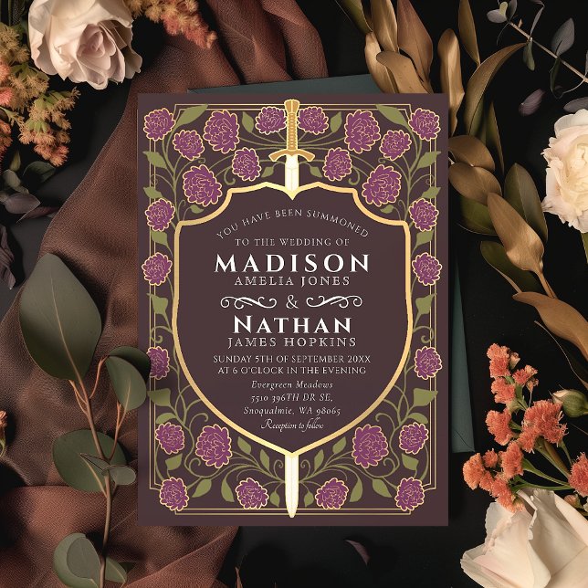 Sword & Shield Medieval Fantasy Monogram Wedding Invitation (Creator Uploaded)