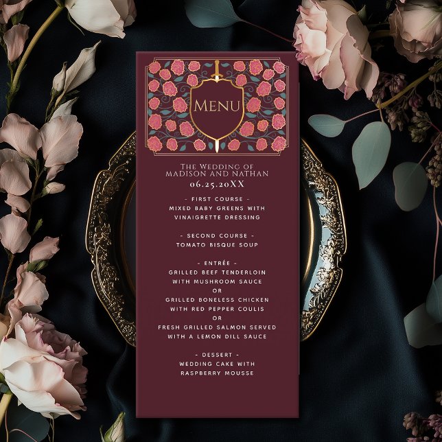 Sword & Shield Medieval Fantasy Monogram Wedding Menu (Creator Uploaded)