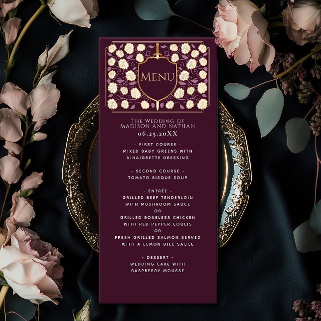 Sword & Shield Medieval Fantasy Monogram Wedding Menu (Creator Uploaded)