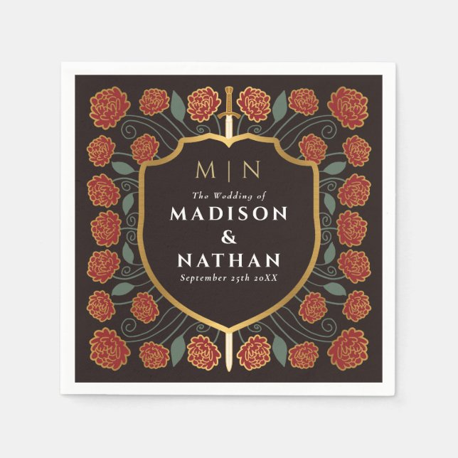 Sword & Shield Medieval Fantasy Monogram Wedding Napkin (Front)