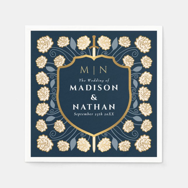 Sword & Shield Medieval Fantasy Monogram Wedding Napkin (Front)