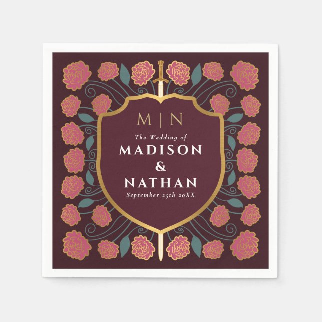 Sword & Shield Medieval Fantasy Monogram Wedding Napkin (Front)
