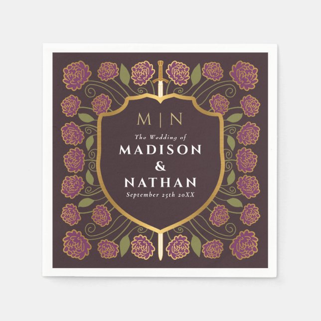 Sword & Shield Medieval Fantasy Monogram Wedding Napkin (Front)