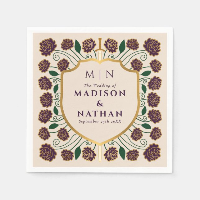 Sword & Shield Medieval Fantasy Monogram Wedding Napkin (Front)