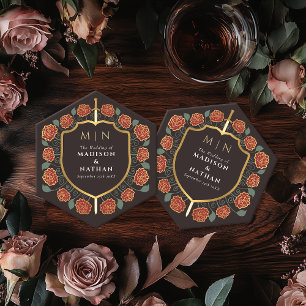 Sword & Shield Medieval Fantasy Monogram Wedding Paper Coaster