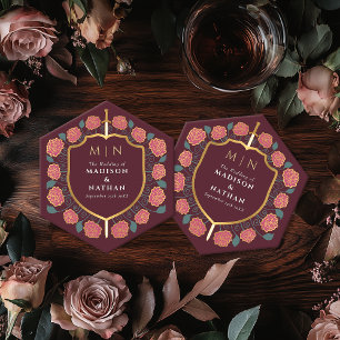Sword & Shield Medieval Fantasy Monogram Wedding Paper Coaster