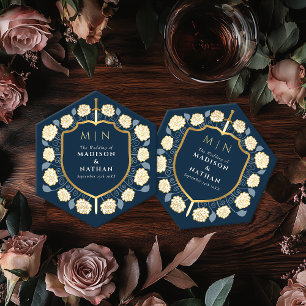 Sword & Shield Medieval Fantasy Monogram Wedding Paper Coaster