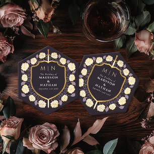 Sword & Shield Medieval Fantasy Monogram Wedding Paper Coaster