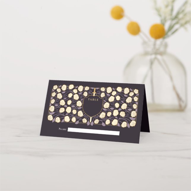 Sword & Shield Medieval Fantasy Monogram Wedding Place Card (Front)