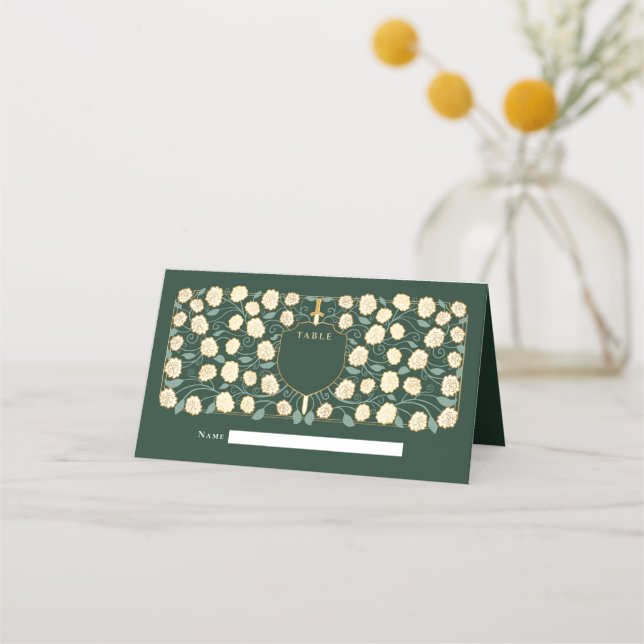Sword & Shield Medieval Fantasy Monogram Wedding Place Card (Front)