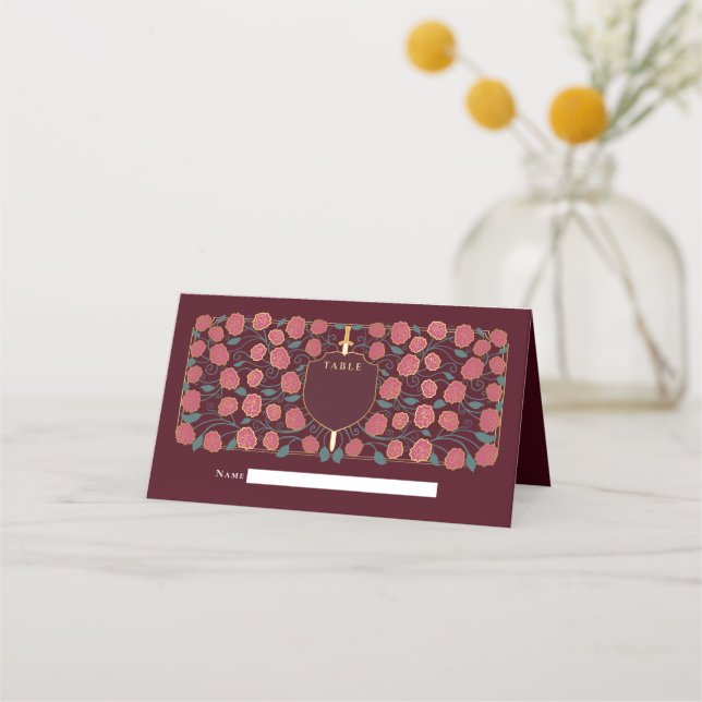 Sword & Shield Medieval Fantasy Monogram Wedding Place Card (Front)