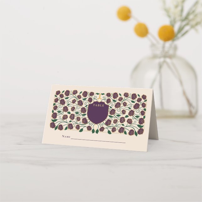 Sword & Shield Medieval Fantasy Monogram Wedding Place Card (Front)