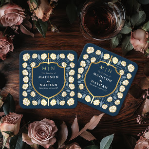 Sword & Shield Medieval Fantasy Monogram Wedding Square Paper Coaster