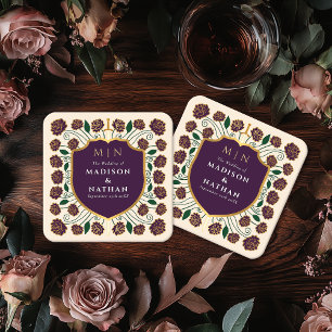 Sword & Shield Medieval Fantasy Monogram Wedding Square Paper Coaster