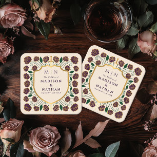 Sword & Shield Medieval Fantasy Monogram Wedding Square Paper Coaster