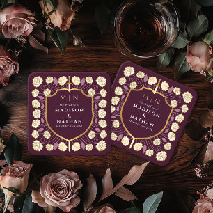 Sword & Shield Medieval Fantasy Monogram Wedding Square Paper Coaster