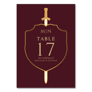 Sword & Shield Medieval Fantasy Monogram Wedding  Table Number
