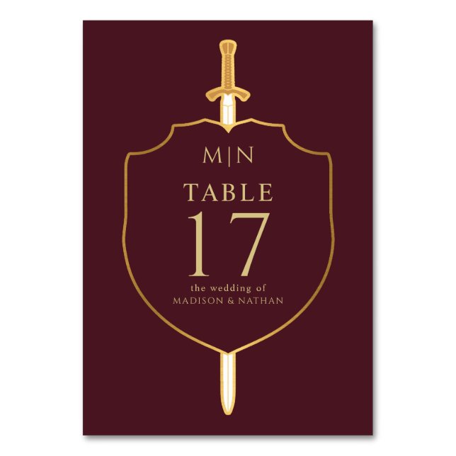 Sword & Shield Medieval Fantasy Monogram Wedding  Table Number (Front)