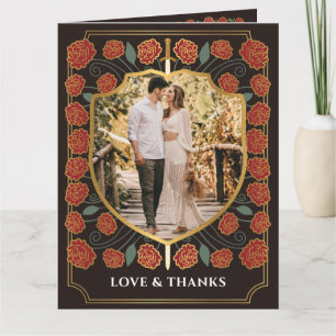 Sword & Shield Medieval Fantasy Monogram Wedding Thank You Card