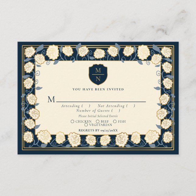 Sword & Shield Medieval Fantasy Wedding RSVP Blue Enclosure Card (Front)