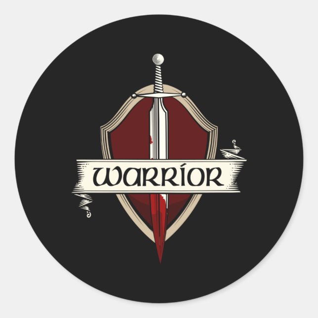 Sword Warrior Coat Of Arms Medieval Sword Fight Classic Round Sticker (Front)