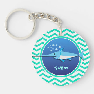 Swordfish; Aqua Green Chevron Keychain