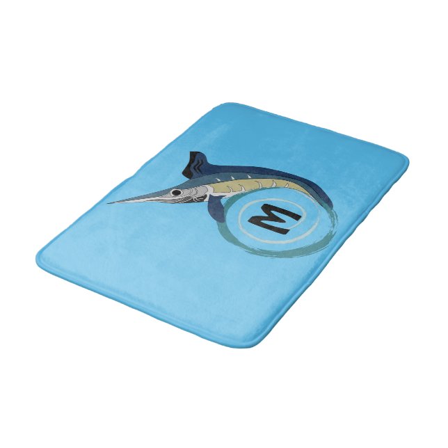 Swordfish Jumping Monogram Bath Mat (Angled)
