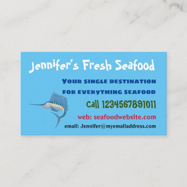 Swordfish sailfish fun cartoon illustration business card (Front)