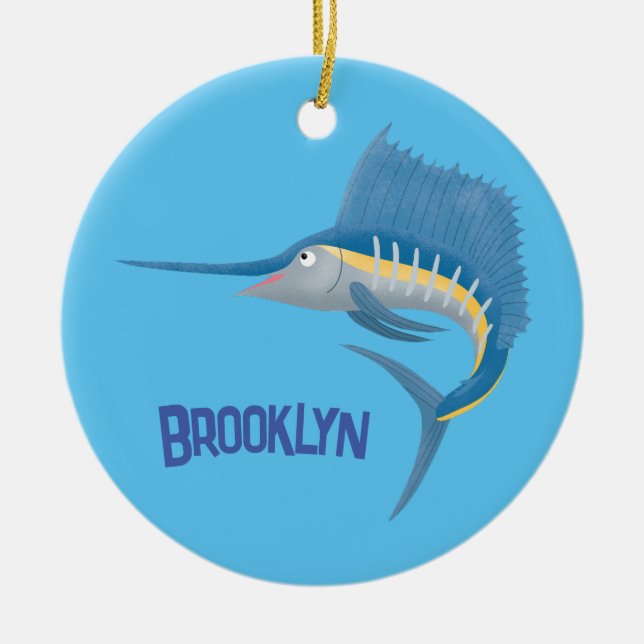 Swordfish sailfish fun cartoon illustration ceramic ornament (Front)