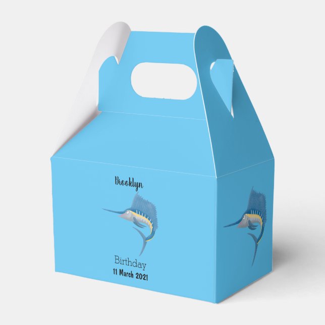 Swordfish sailfish fun cartoon illustration favor box (Front Side)