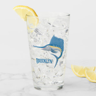 Swordfish sailfish fun cartoon illustration glass