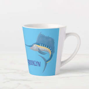 Swordfish sailfish fun cartoon illustration latte mug