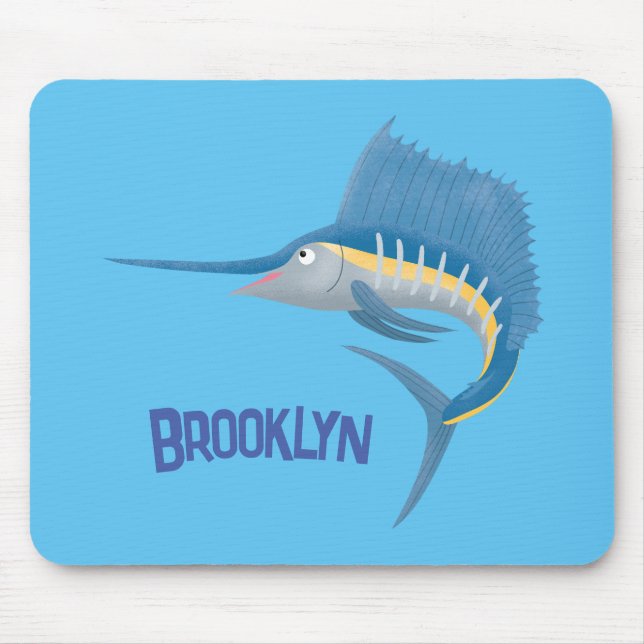 Swordfish sailfish fun cartoon illustration mouse pad (Front)